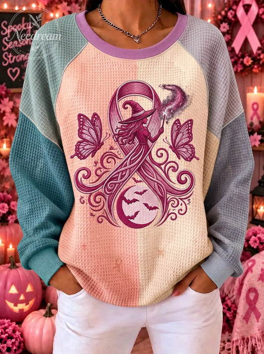 Women's Breast Cancer Awareness Witch Butterfly Printed Sweatshirt