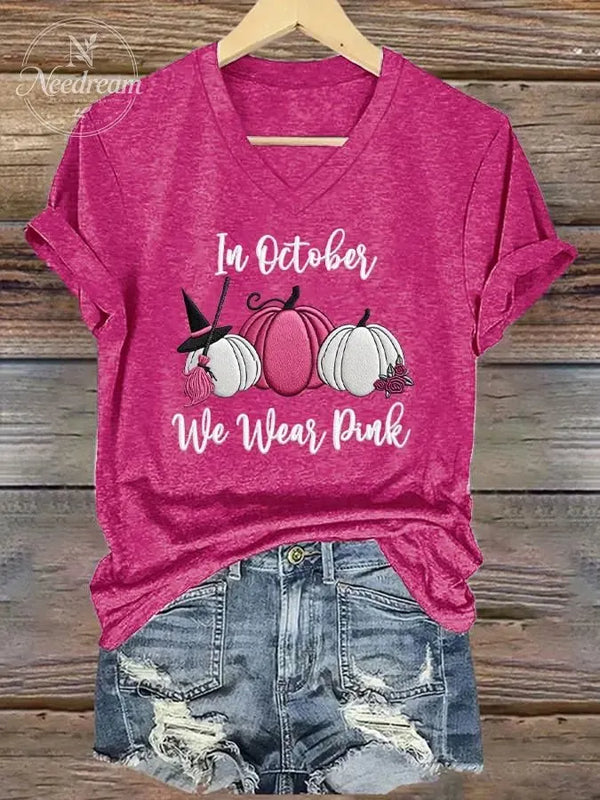 Women's Breast Cancer Awareness In October We Wear Pink Print Casual T-Shirt
