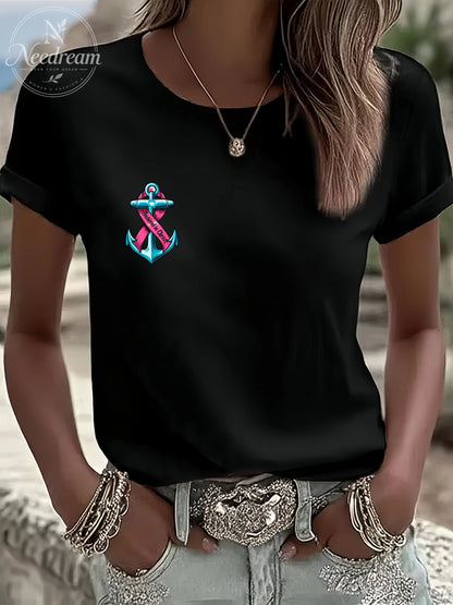 Women'S Breast Cancer Awareness Hope Short Sleeve Tee T-Shirt Crew Neck Printing Casual Graphic Tee