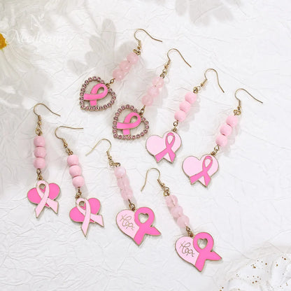 Pink Ribbon Heart Health Breast Cancer Earrings