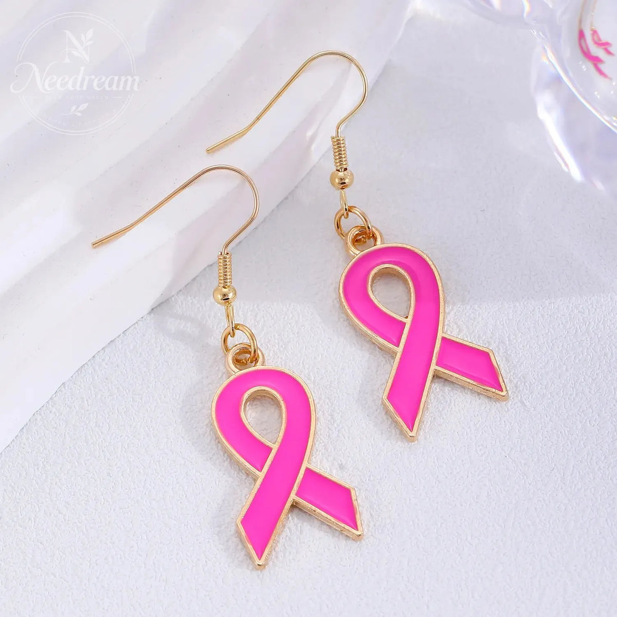 Drip Oil Pink Ribbon Earrings