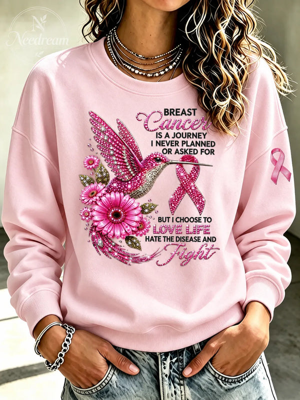 Women's Breast Cancer Kingfisher Hot Diamond Printed Casual Sweatshirt