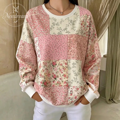 Women's Breast Cancer Awareness Pink Floral Patchwork Printed Sweatshirt