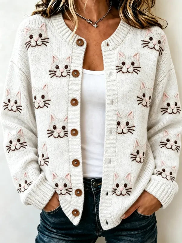 Women'S Breast Cancer And Flower Printing Knitted Cardigan Top