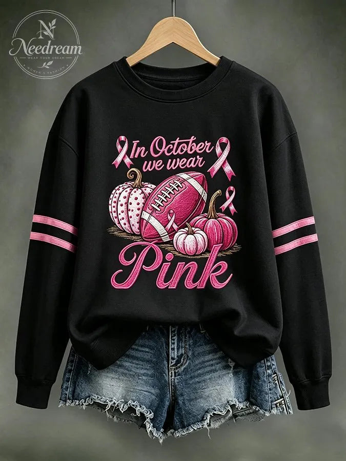 Women'S Casual Cancer Promotion Month Multi Color Round Neck Top