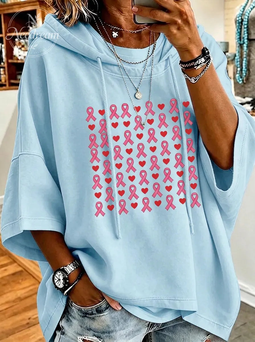 Women's Breast Cancer Awareness Pink Ribbon Heart Printed Hoodie