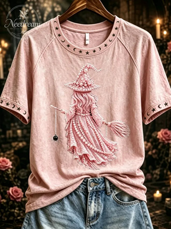 Women'S Breast Cancer Theme Halloween Elements Printed T-Shirt
