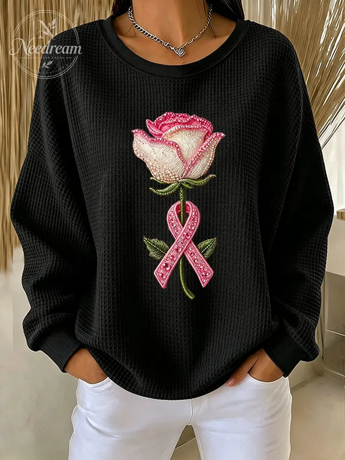 Women'S Pink floral print Waffle Sweatshirt