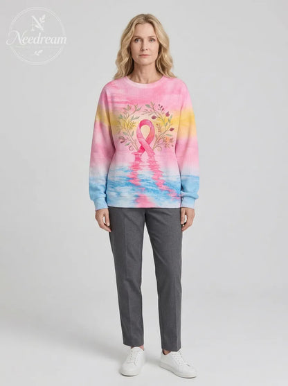 Women's Breast Cancer Awareness Floral Ribbon Printed Sweatshirt