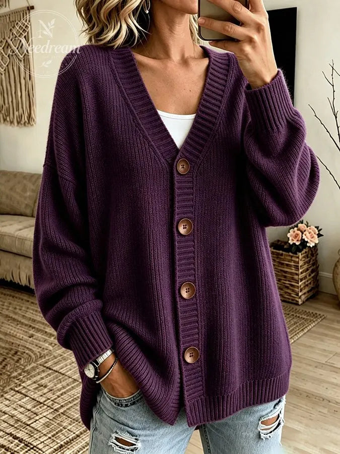 Women'S Casual Pink Knitted Cardigan
