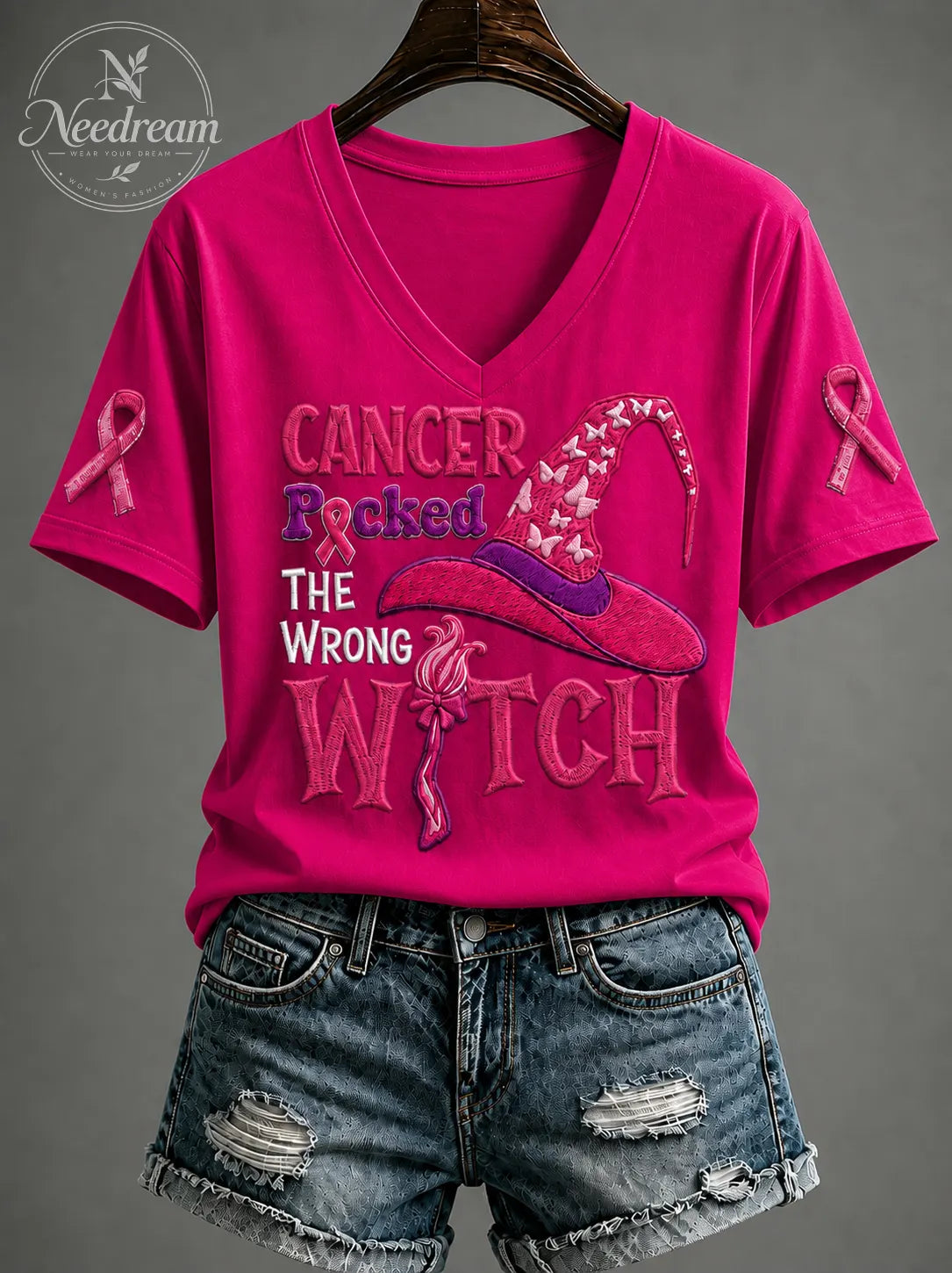 Women'S Pink Breast Cancer Awareness Print T-Shirt