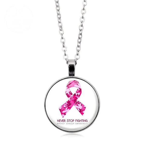 Love Women Pink Ribbon Gemstone Necklace