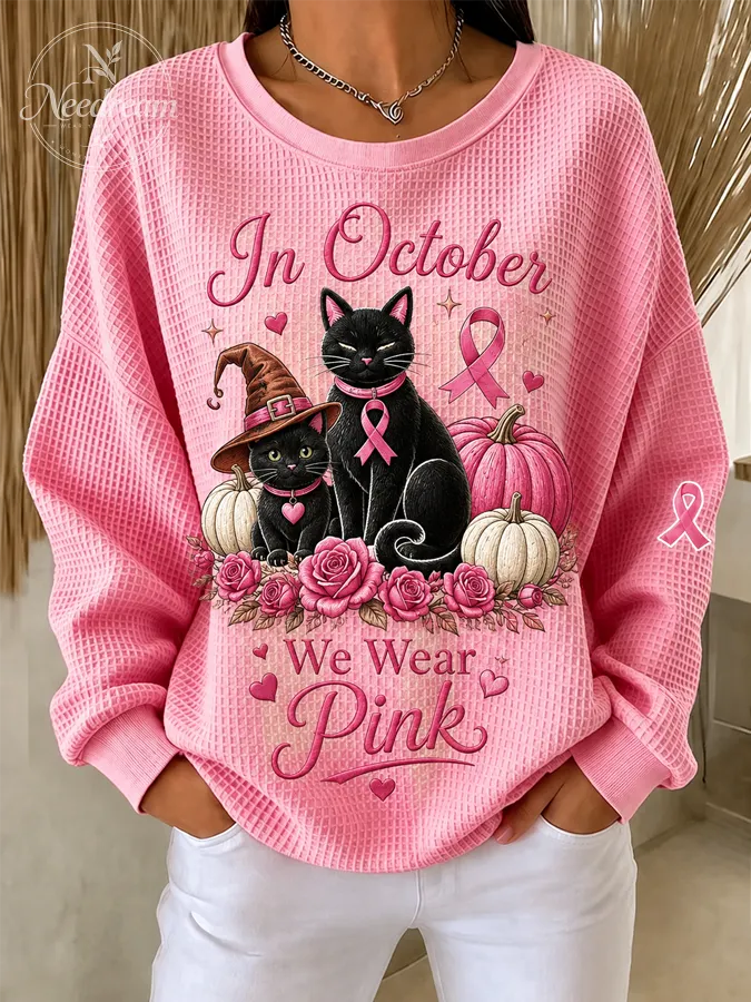 Women'S Casual Breast Cancer Halloween Waffle Top