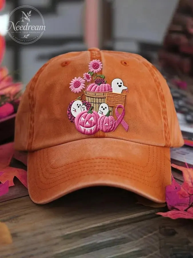 Women's casual October we wear pink ghost washed cotton hat