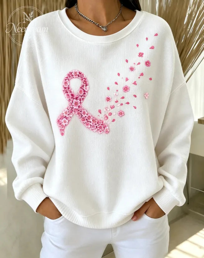 Women's Breast Cancer Prevention Awareness Printed Casual Sweatshirt