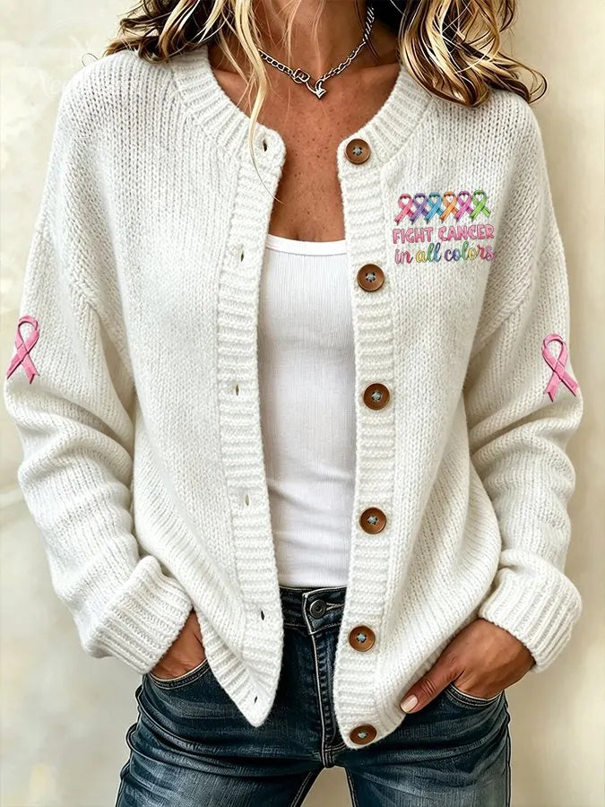 Women'S Pink Breast Cancer Leopard Flower Cardigan