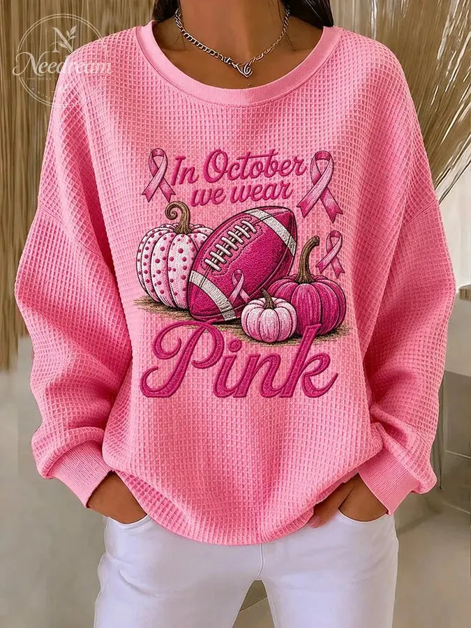 Women'S Pink Rugby Waffle Sweatshirt