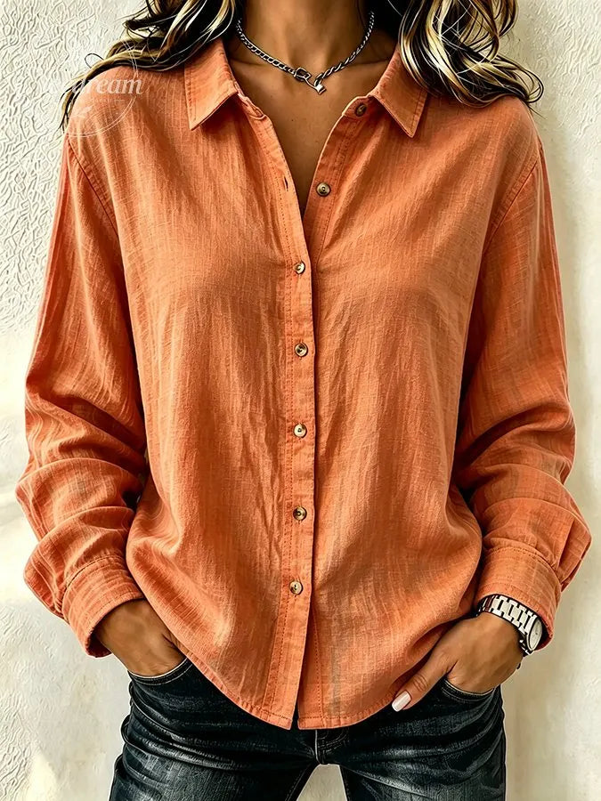 Women'S Solid Color Lapel Long Sleeved Shirt