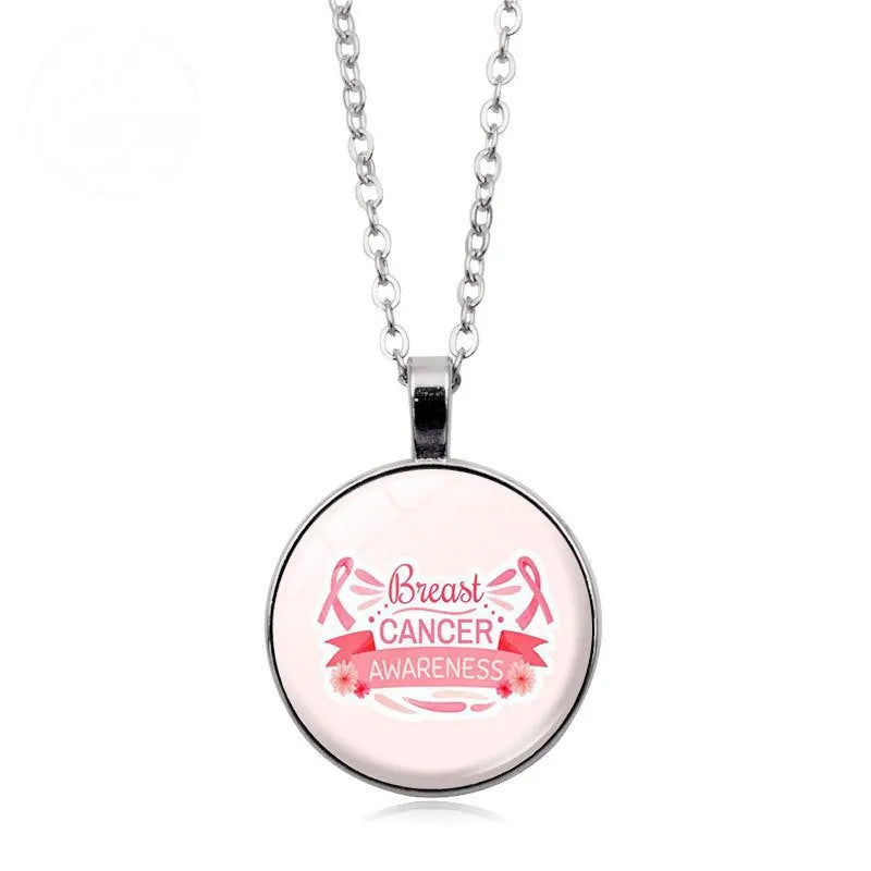 Love Women Pink Ribbon Gemstone Necklace