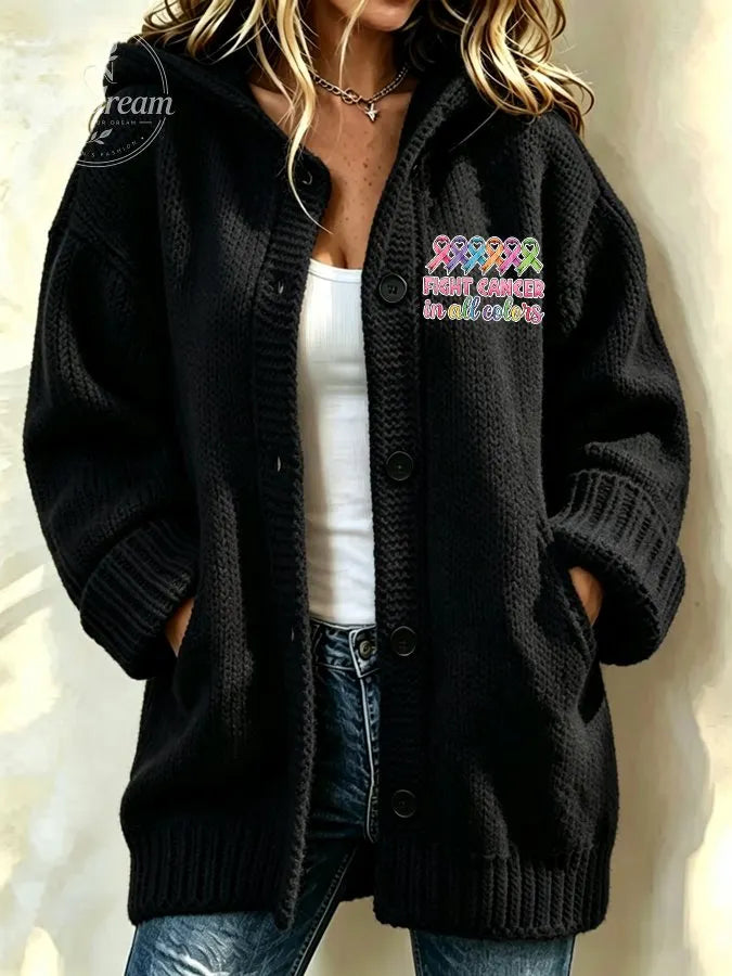 Women's Against Cancer Print Casual Cardigan