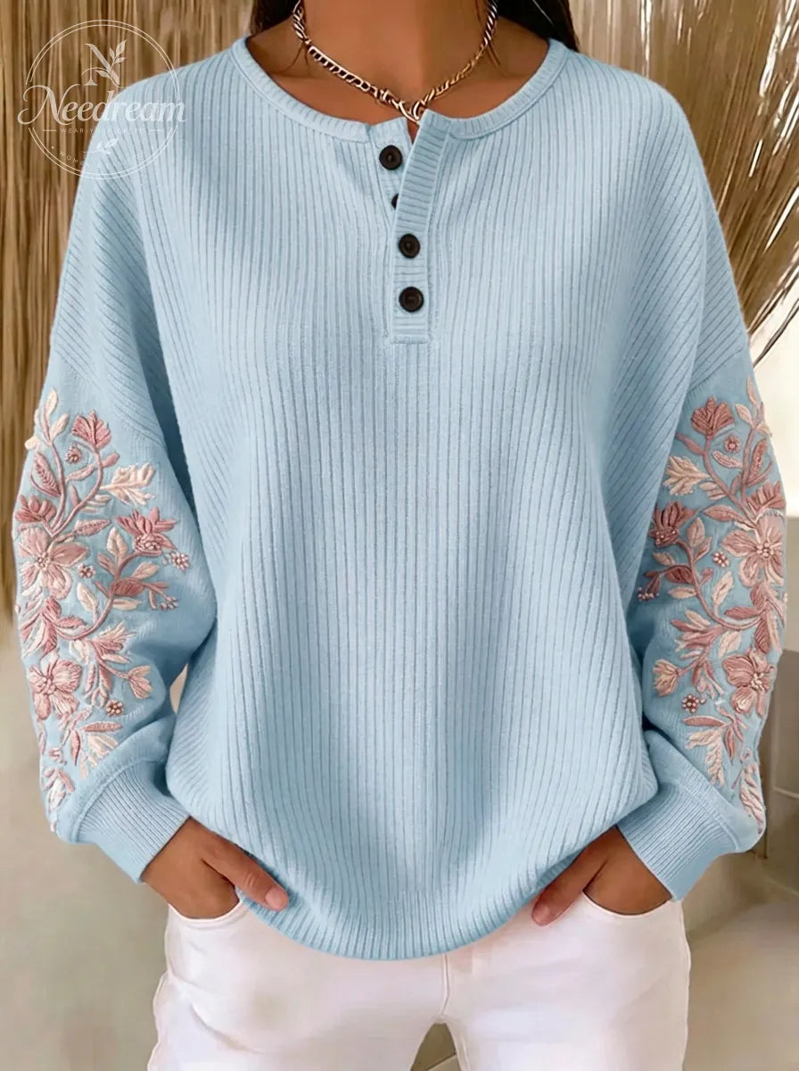 Women's Breast Cancer Awareness Floral Embroidered Printed Sweatshirt