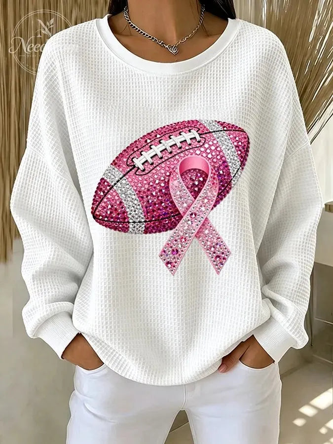 Women'S Pink Rugby Waffle Sweatshirt