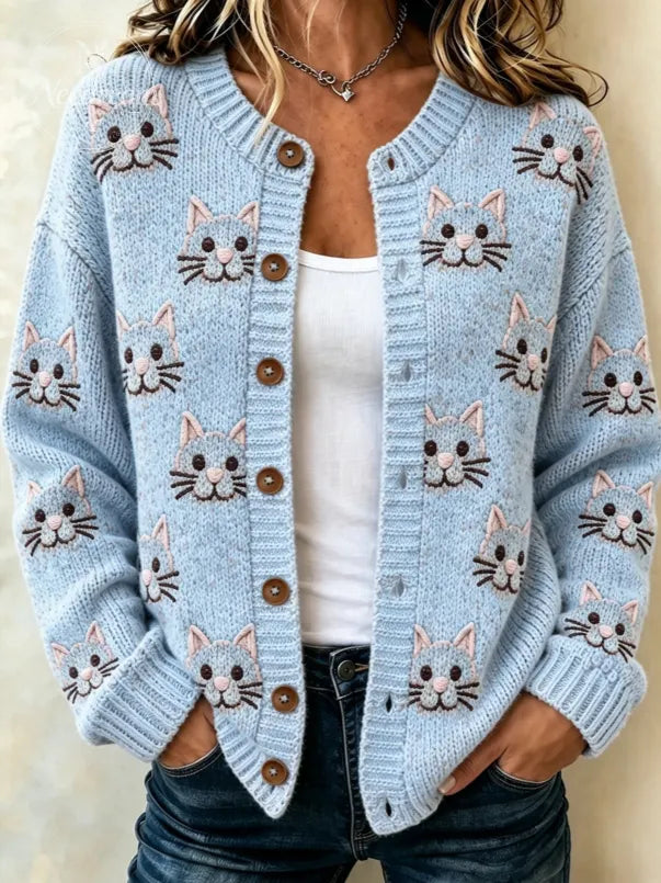 Women'S Breast Cancer And Flower Printing Knitted Cardigan Top