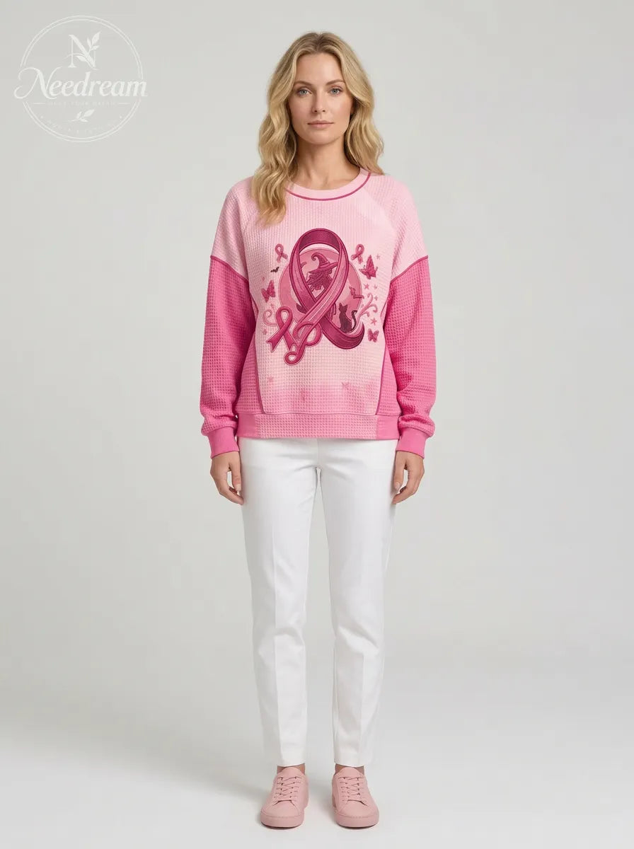 Women's Breast Cancer Awareness Witch Cat Butterfly Printed Sweatshirt