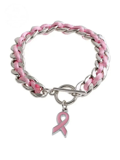 Braided Pink Ribbon Bracelet