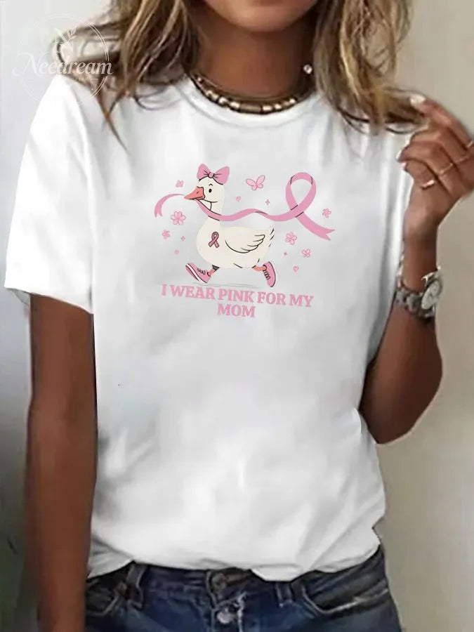 Women's I Wear  Pink For My Mom  Print Casual T-shirt