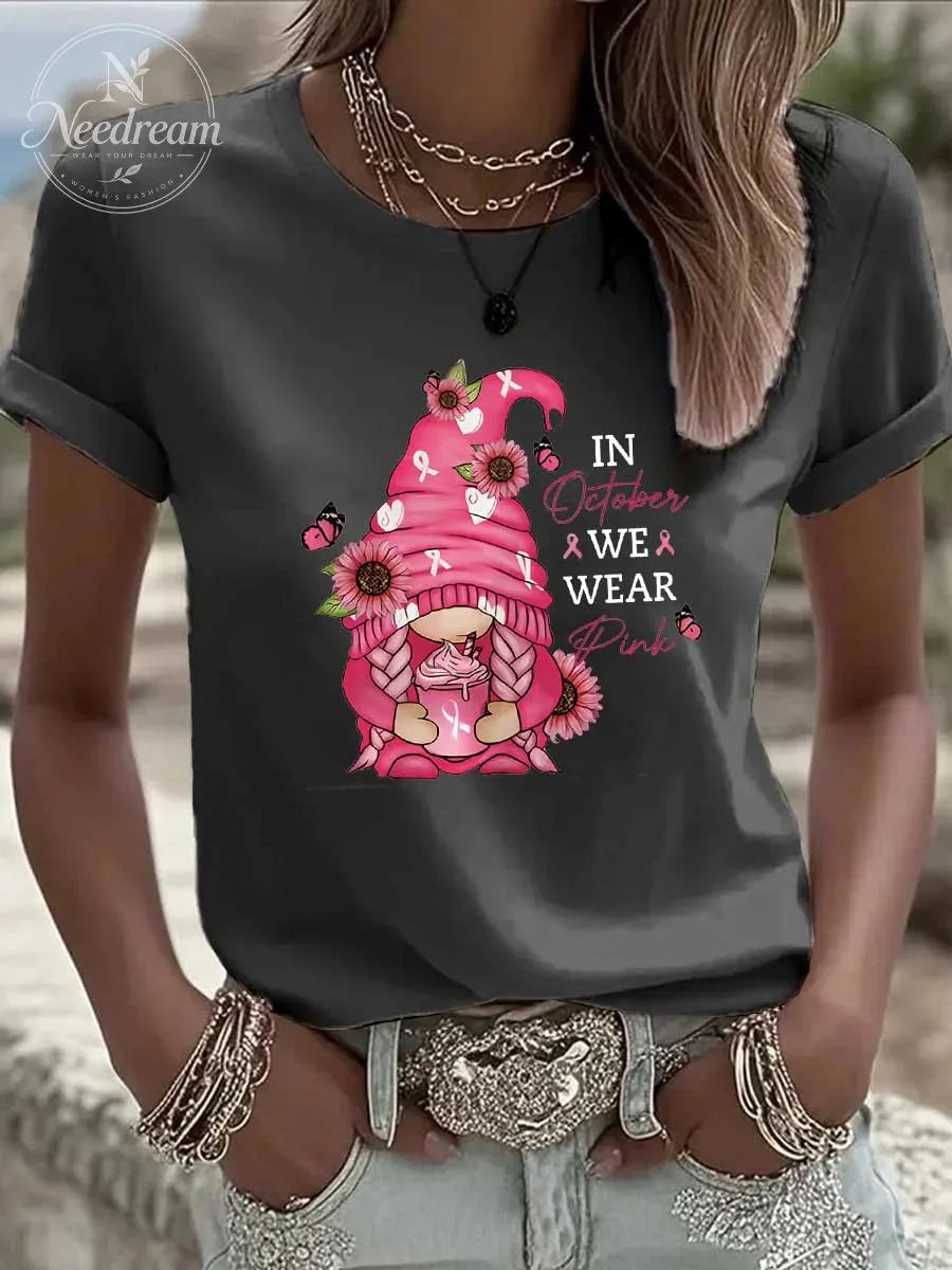 Women's In October We Wear Pink Pattern 100% Cotton  T-Shirt