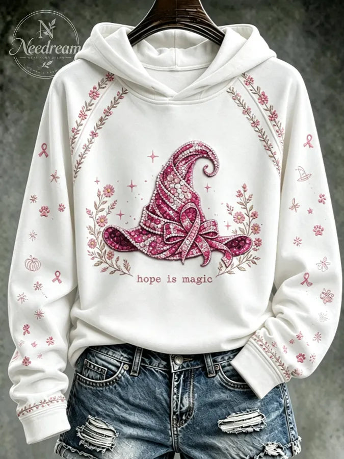 Women's Vintage Breast Cancer Awareness Print Hoodie