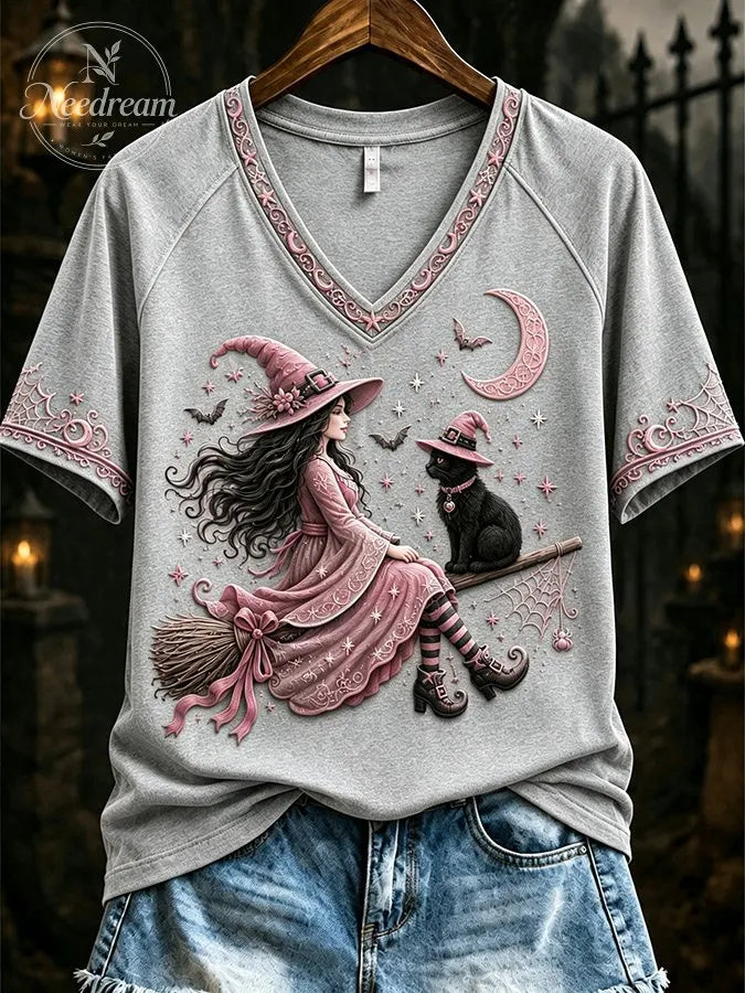 Women'S Casual Retro Pink Art Printed T-Shirt
