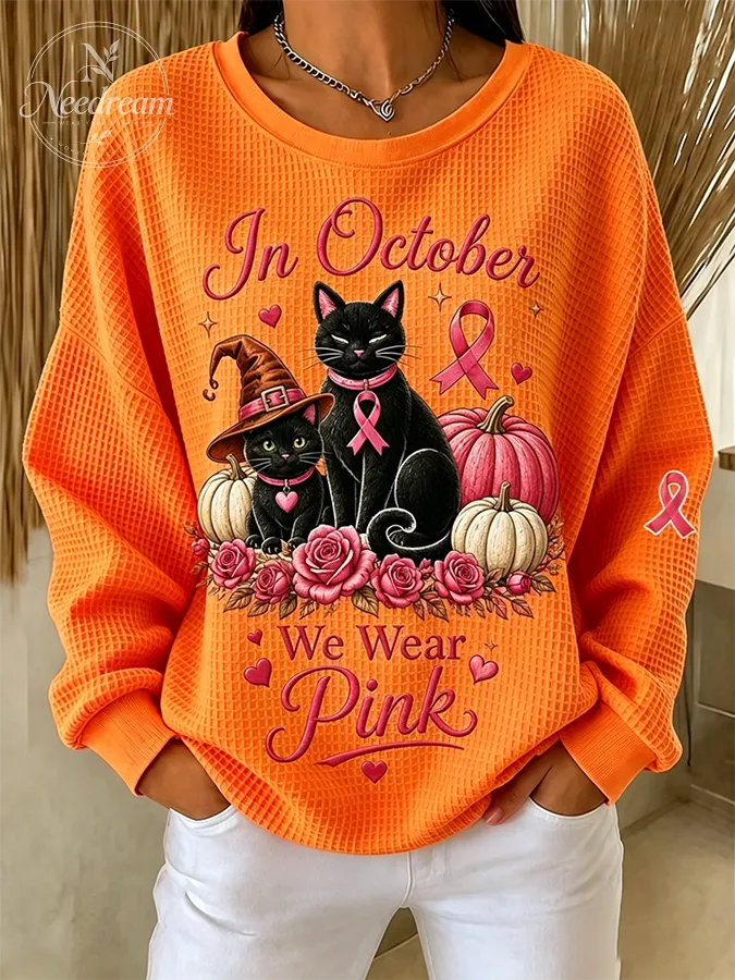 Women'S Casual Breast Cancer Halloween Waffle Top