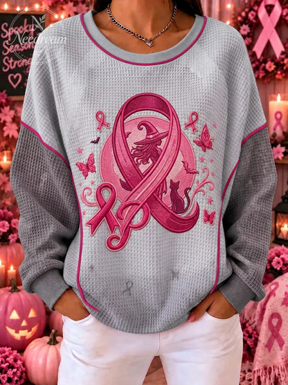 Women's Breast Cancer Awareness Witch Cat Butterfly Printed Sweatshirt