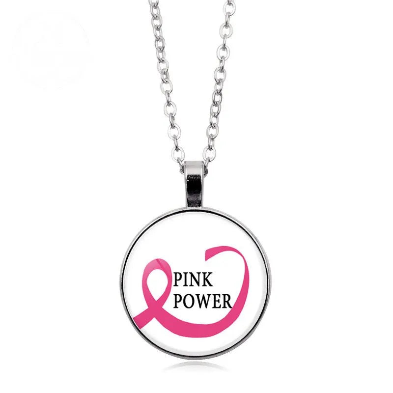 Love Women Pink Ribbon Gemstone Necklace
