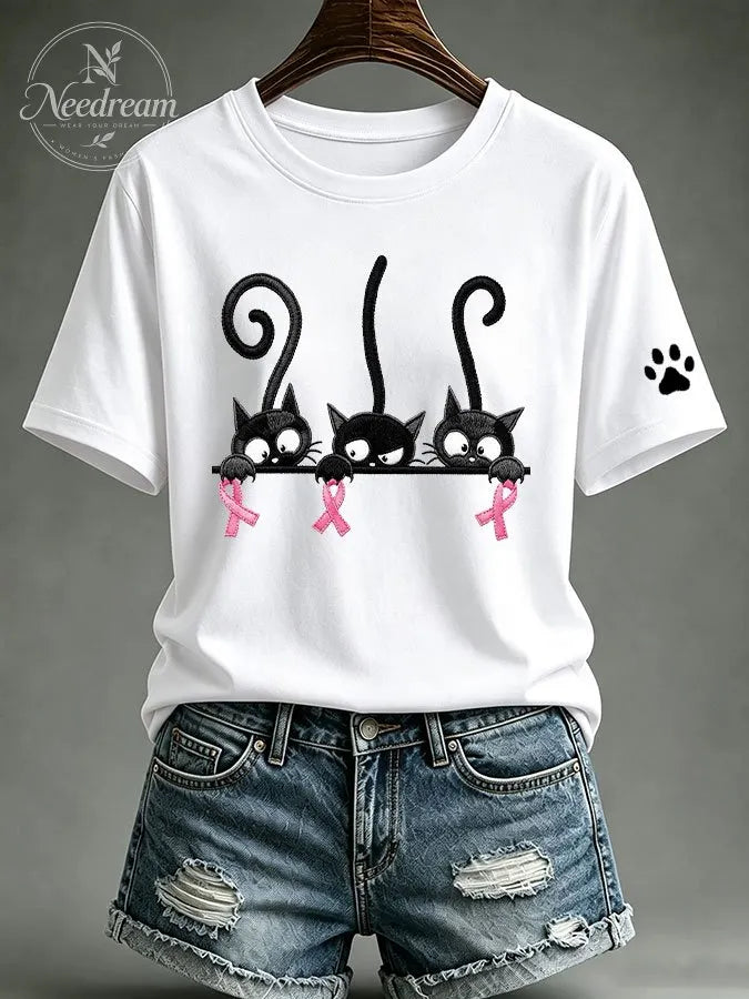 Women'S Pink Art Printed Casual T-Shirt