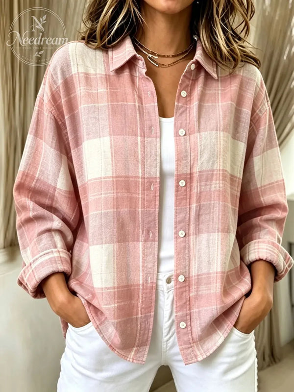 Ladies' Checkered Pattern Casual Long Sleeved Shirt