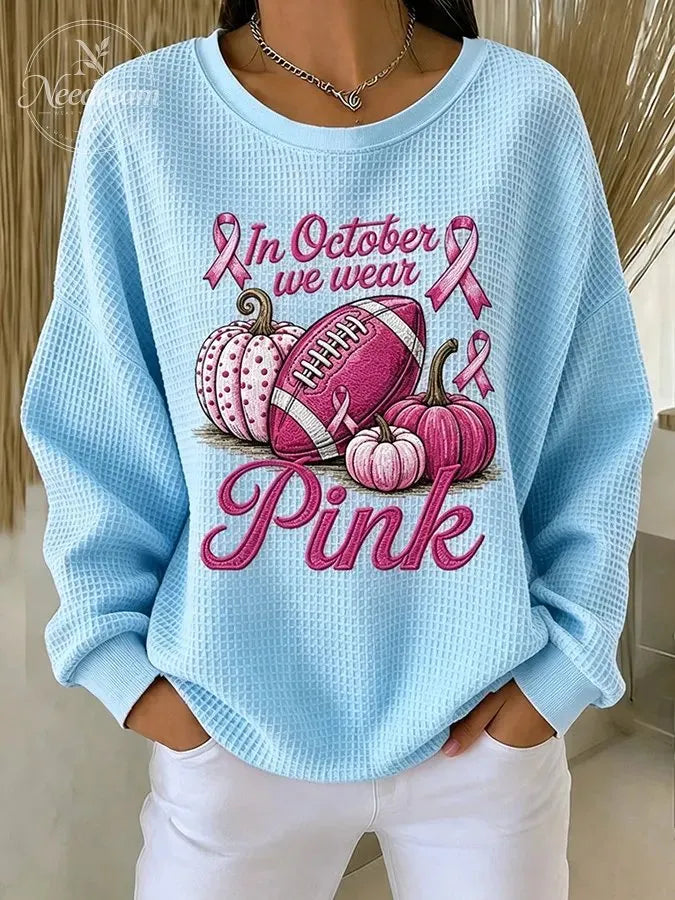 Women'S Pink Rugby Waffle Sweatshirt